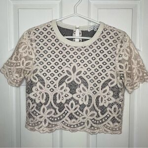 English Factory Lace and Gingham Cropped Blouse Small